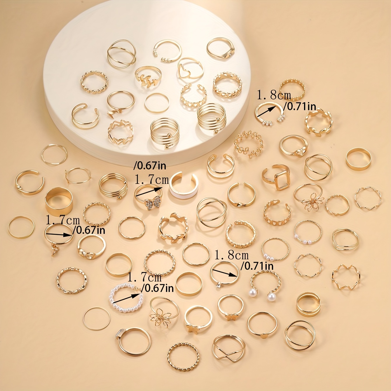 66pcs Flower Butterfly Heart Ring Set For Daily Party