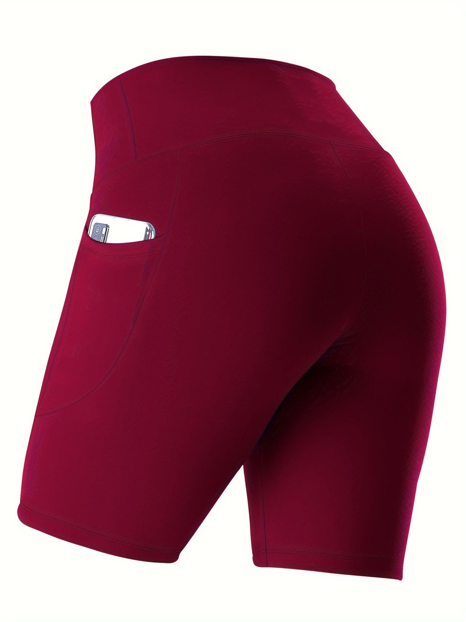 Women's High-Waisted Plus Size Side Pocket Shorts, Breathable Workout Leggings For Women, Fitness Apparel
