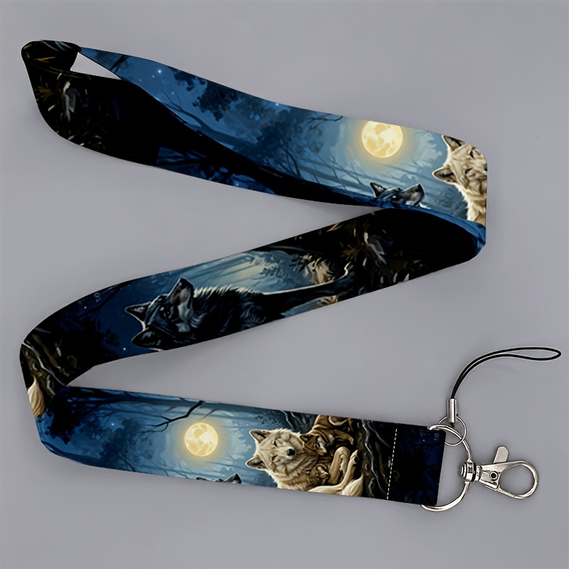 TEMU 2d Flat Suitable For Office Workers And Students, Unisex Forest Wolf Print Lanyard For Phones And Id Badges, Ideal For Wolf Enthusiasts' Daily