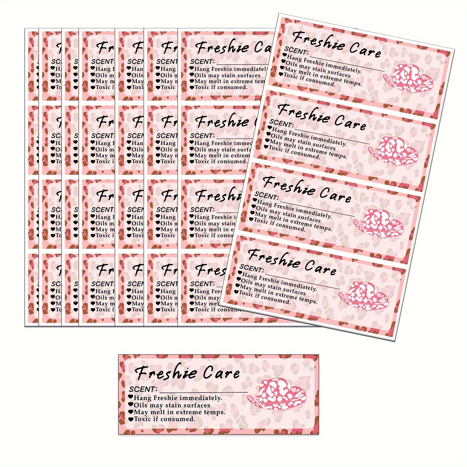 

200pcs Leopard Pink Freshie Care Labels - 1x2.5" Writeable Stickers For Diy Crafts, Beads & Silicone Molds - Supplies, Card, Scent, Customer Package