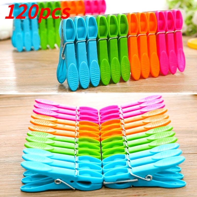 item picture 120pcs heavy duty plastic clothes pins multi color spring loaded laundry clips suitable for drying kitchen and outdoor use durable clothespin set ideal for ramadan clothes pins
