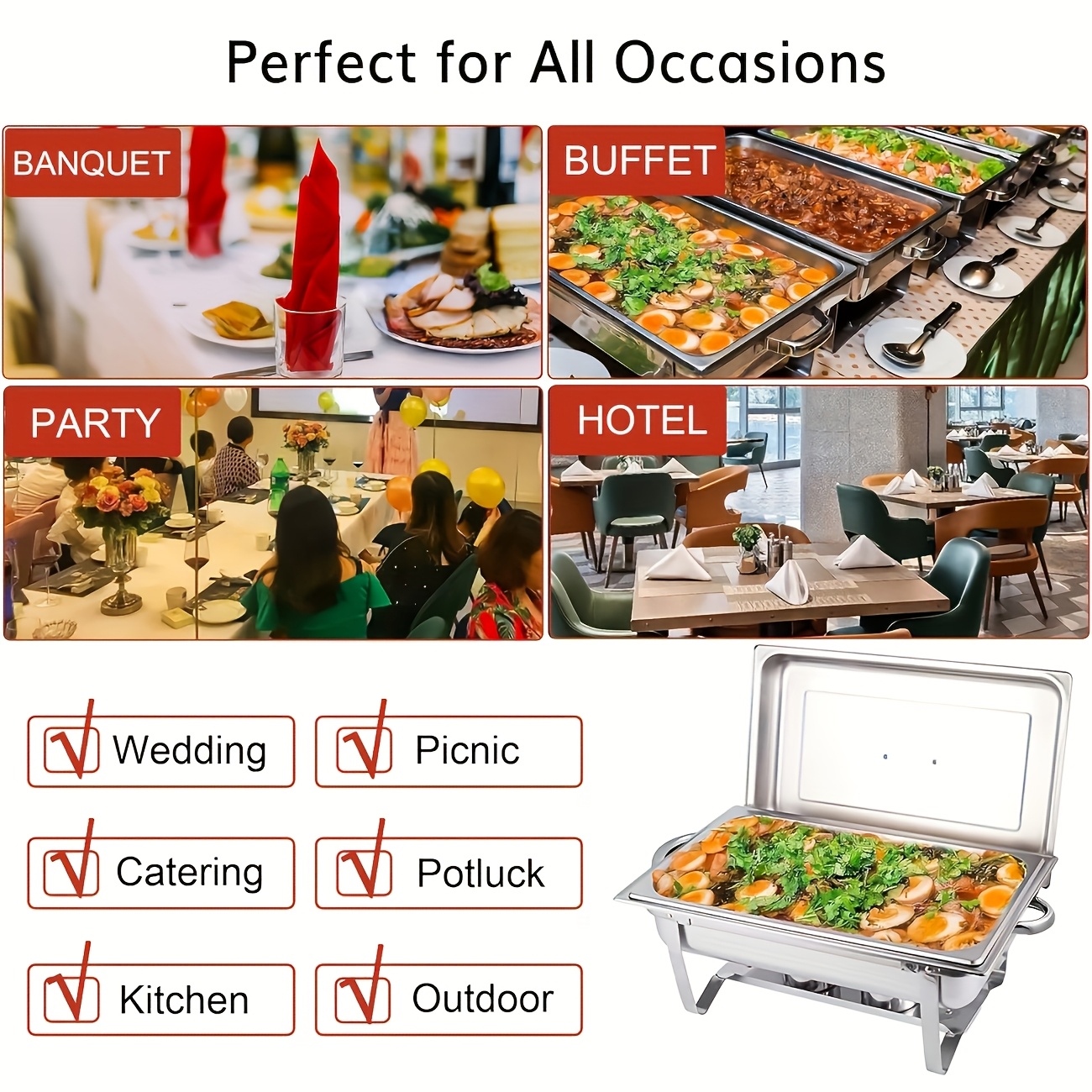 Stainless Steel Rectangular Chafing Dish for Self-Service