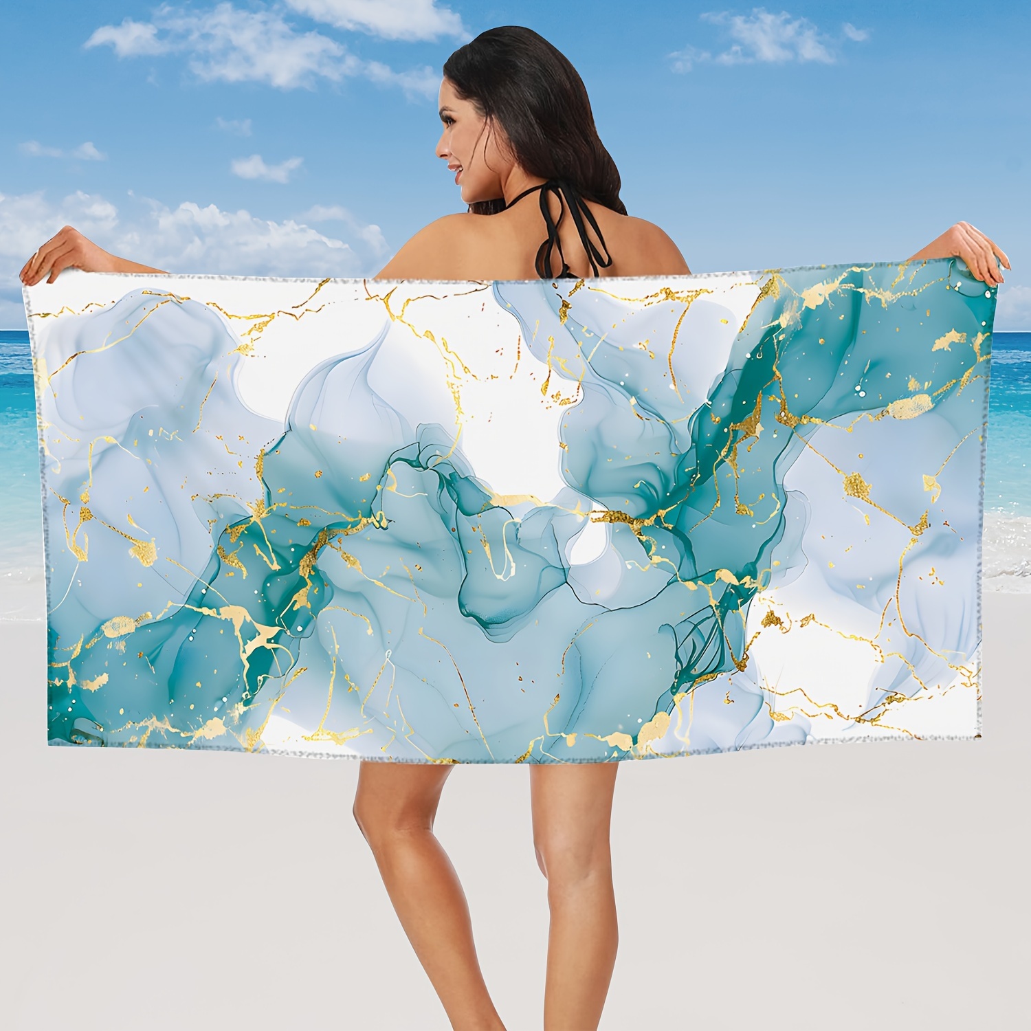 

1pc Simple Abstract Modern Microfiber Oversized Beach Towel, Marble Pattern Durable And Quick-drying Sunscreen Washable And Absorbent Bath Towel