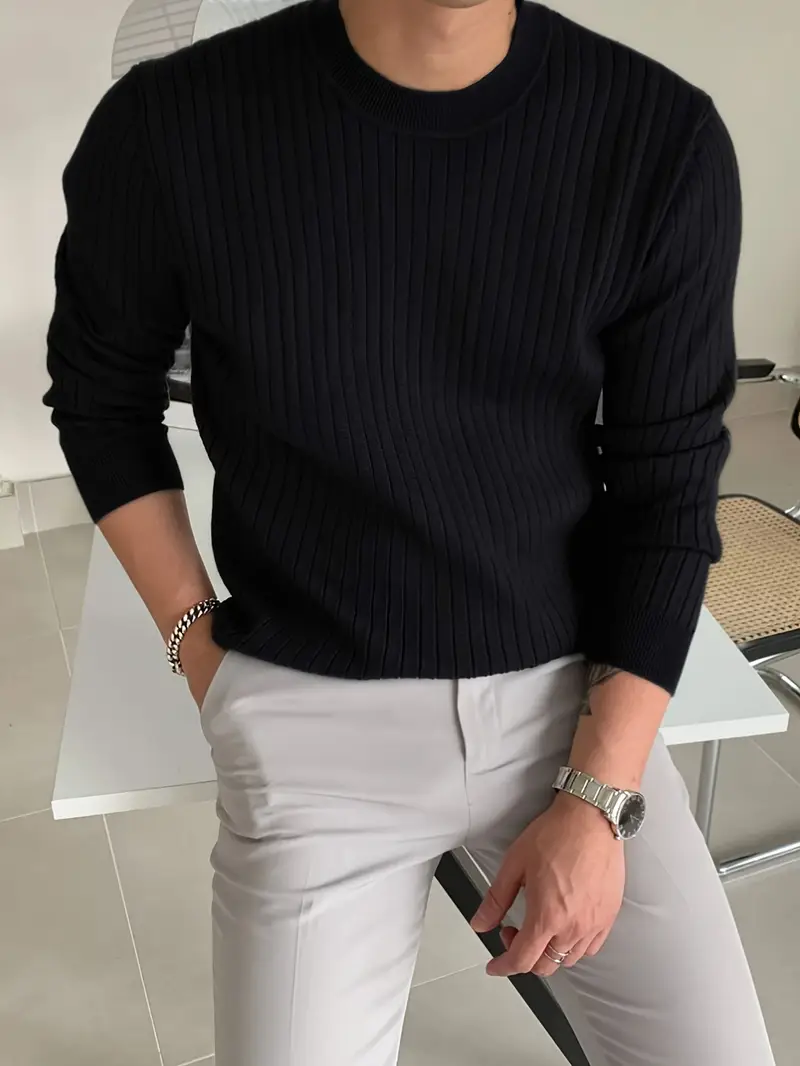 mens fashion casual crew neck long sleeve knit sweater regular fit ribbed pullover tops for spring and fall details 16