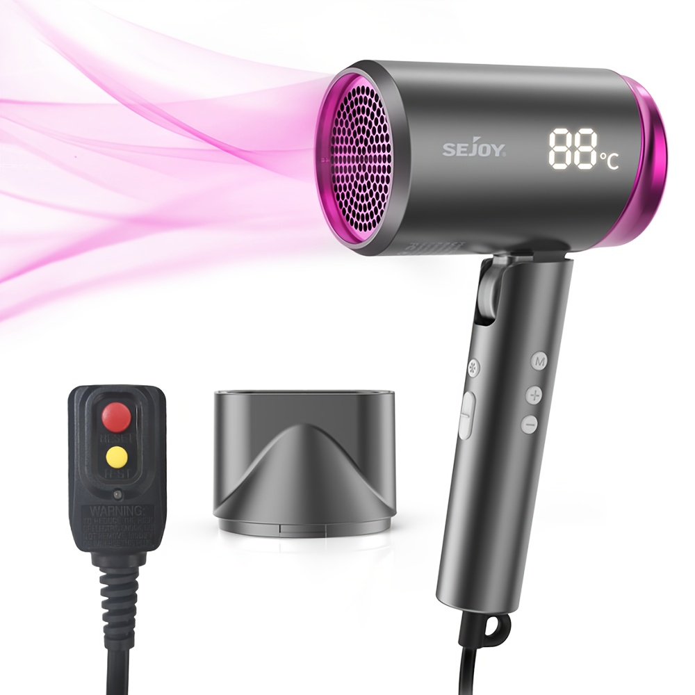 

Sejoy Negative Ionic Hair Dryer - 1800w Ionic Hair Dryer With 5.9ft Cord, Professional Salon Hair Dryers With Temperature & Wind Display, Fast Dry Blow Dryer