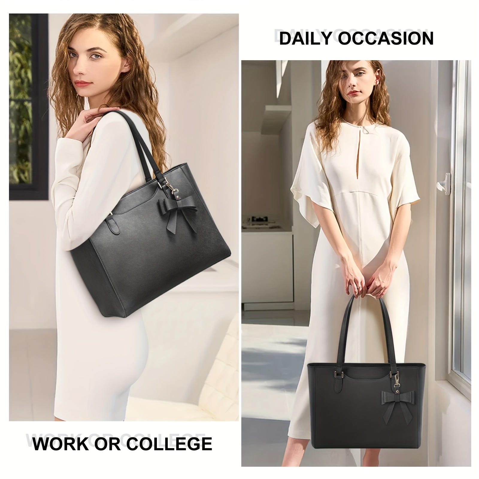 Rainsmore Laptop Bags For Women Business Bag Ladies Large Capacity Tote Bag Job Hunting A4 Support Recruitment Bag Self-supporting Shoulder Formal Bag Handbag Commuter Women With Bow Tie