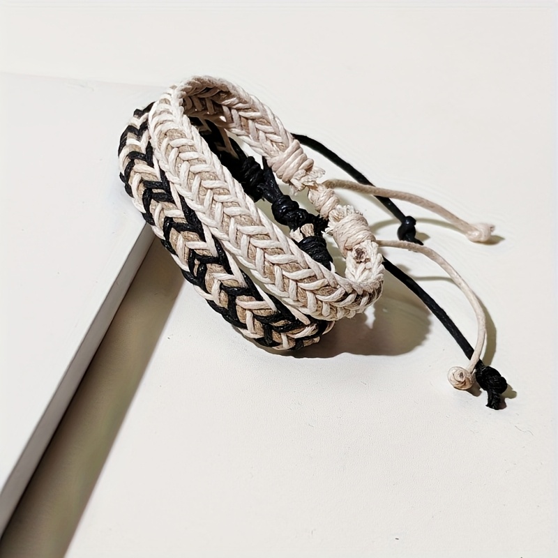 2pcs casual braided bracelets black white black - Temu