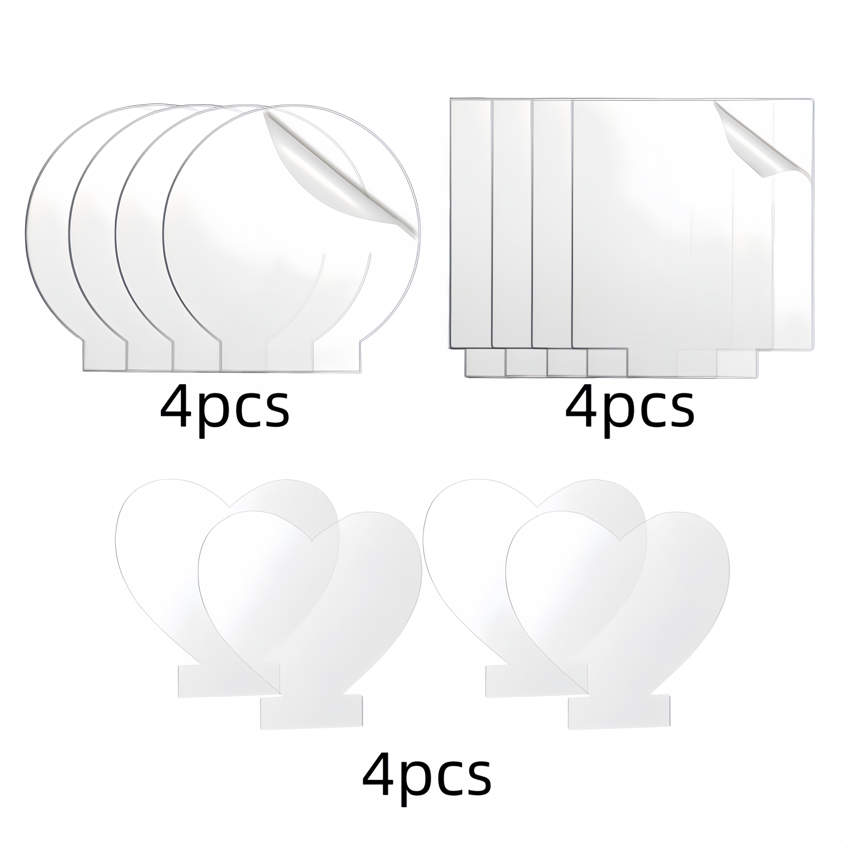 

12pcs Pack Of Acrylic Round 4pcs, Square 4pcs, Love 4pcs Shape Base Blank Diy Replacement Pieces, Suitable For Creation, Gifts And Holiday Party Message Board Seat Cards