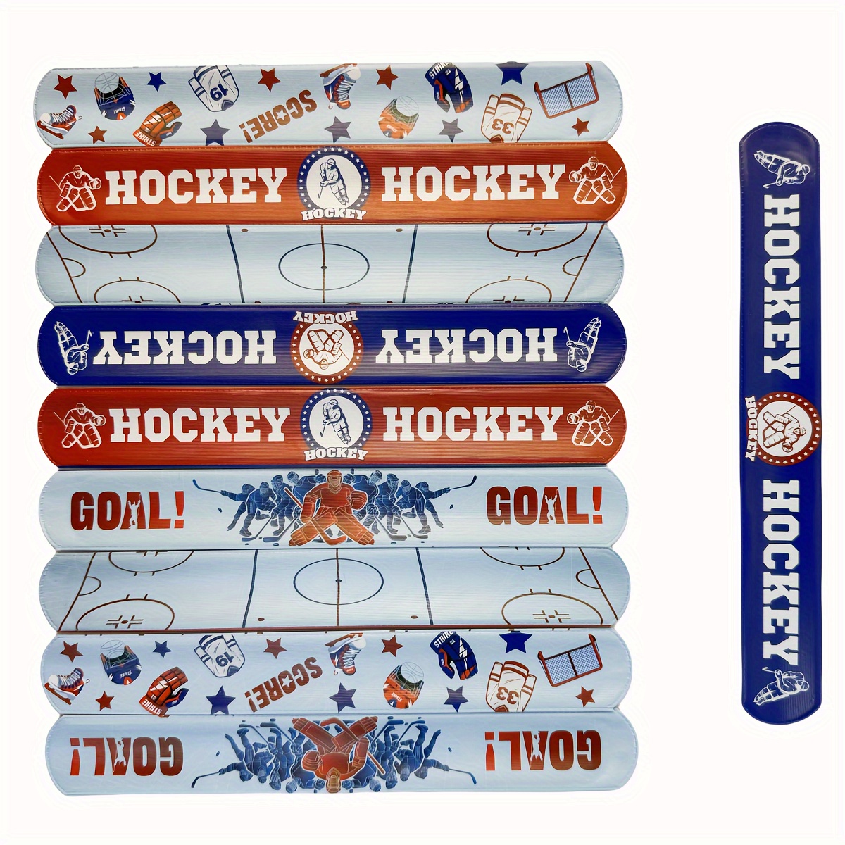 

10-pack Hockey Slap Bracelets - Pvc Wristbands For Party Favors, Sports Events, And Birthday Gifts, No Batteries Required, Suitable For Teens And Adults 14+