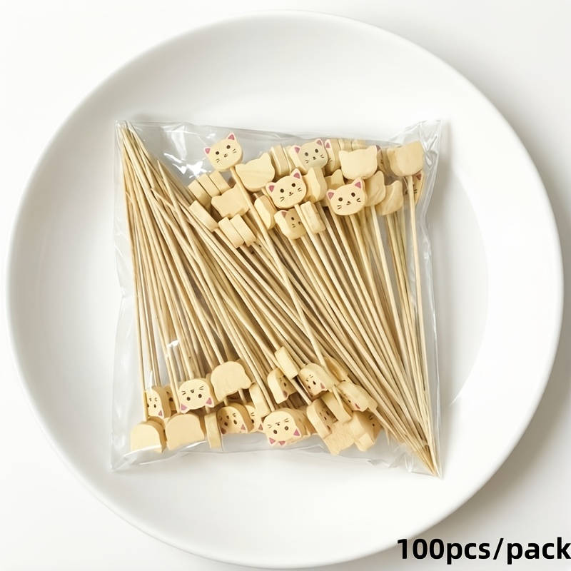 Image of 100pcs/pack Cute And Creative Cream Cat (12.5cm/4.92in) Disposable Fruit Decoration Tags And Cocktail Tags Suitable For Bar, Restaurant, Theme Party, Dessert, Cake, And Fruit Platter Decoration