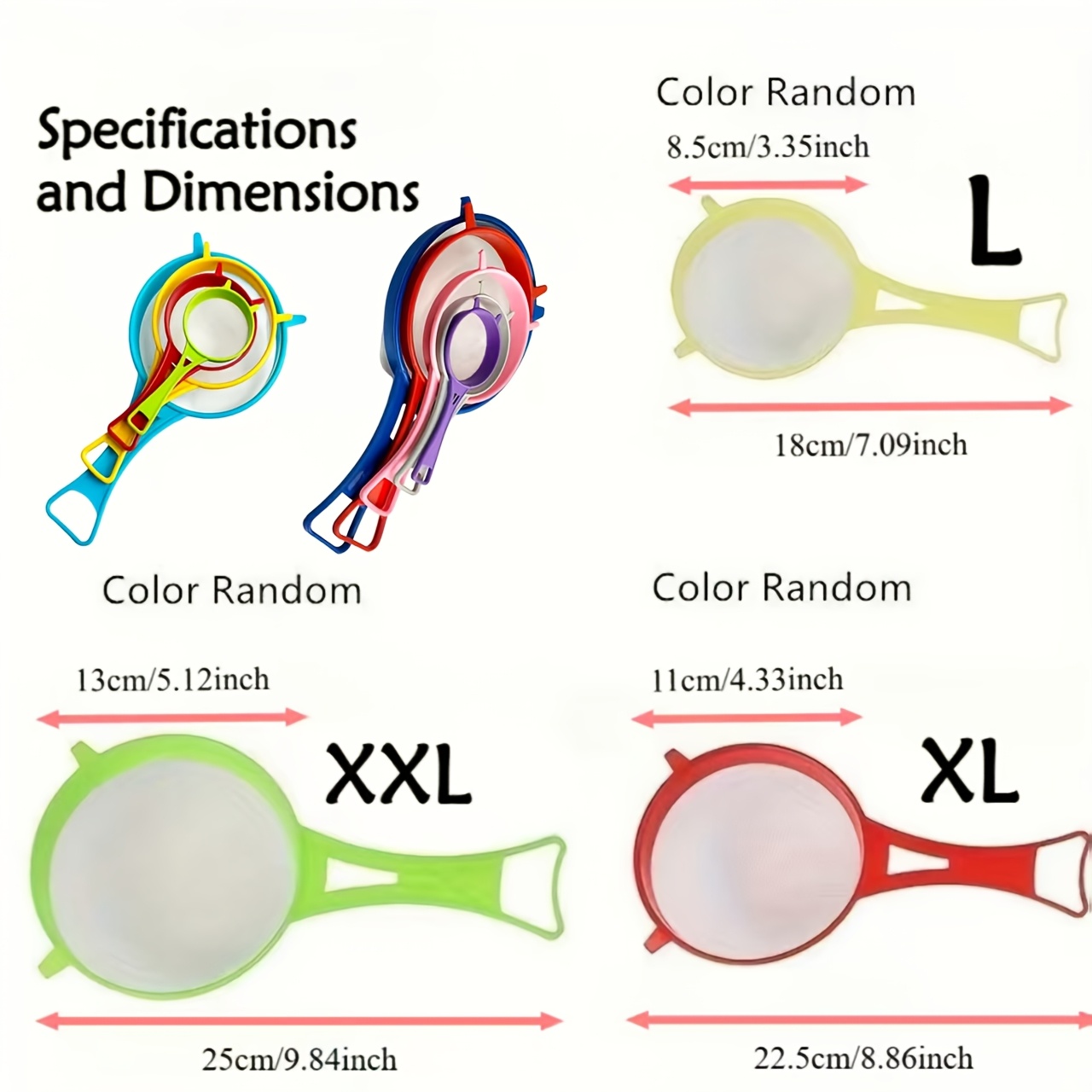 Image of 3pcs Extra Large Random Color Multi-functional Plastic Mesh Filters, With Handle, For Tea, Juice, Flour, Soy Milk - Versatile Food-safe Kitchen Sieves