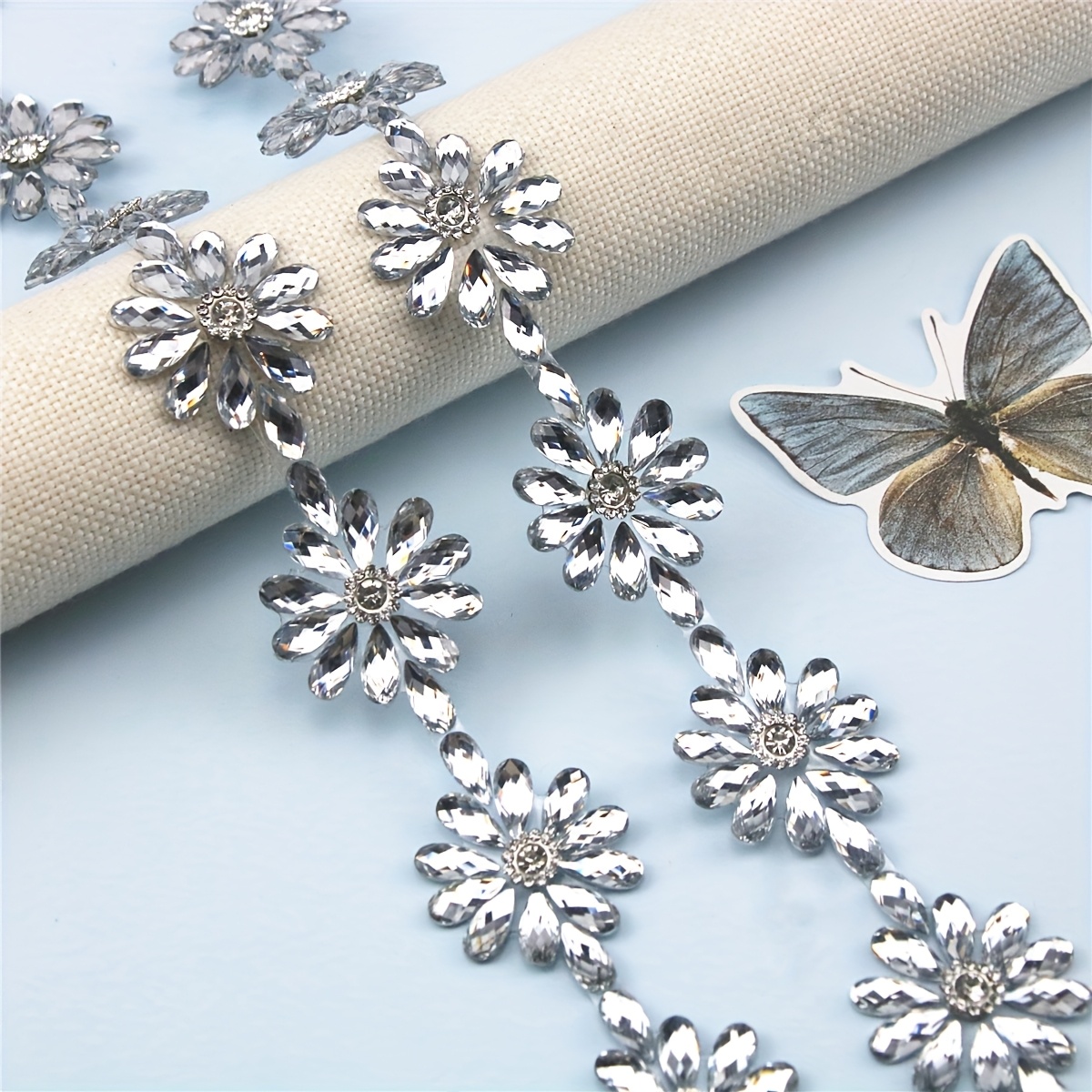 TEMU 1pc Cuentas de resina floral, banda decorativa de pegamento termofusible, accesorio para embalaje de vestido de novia, sombrero y bolso
