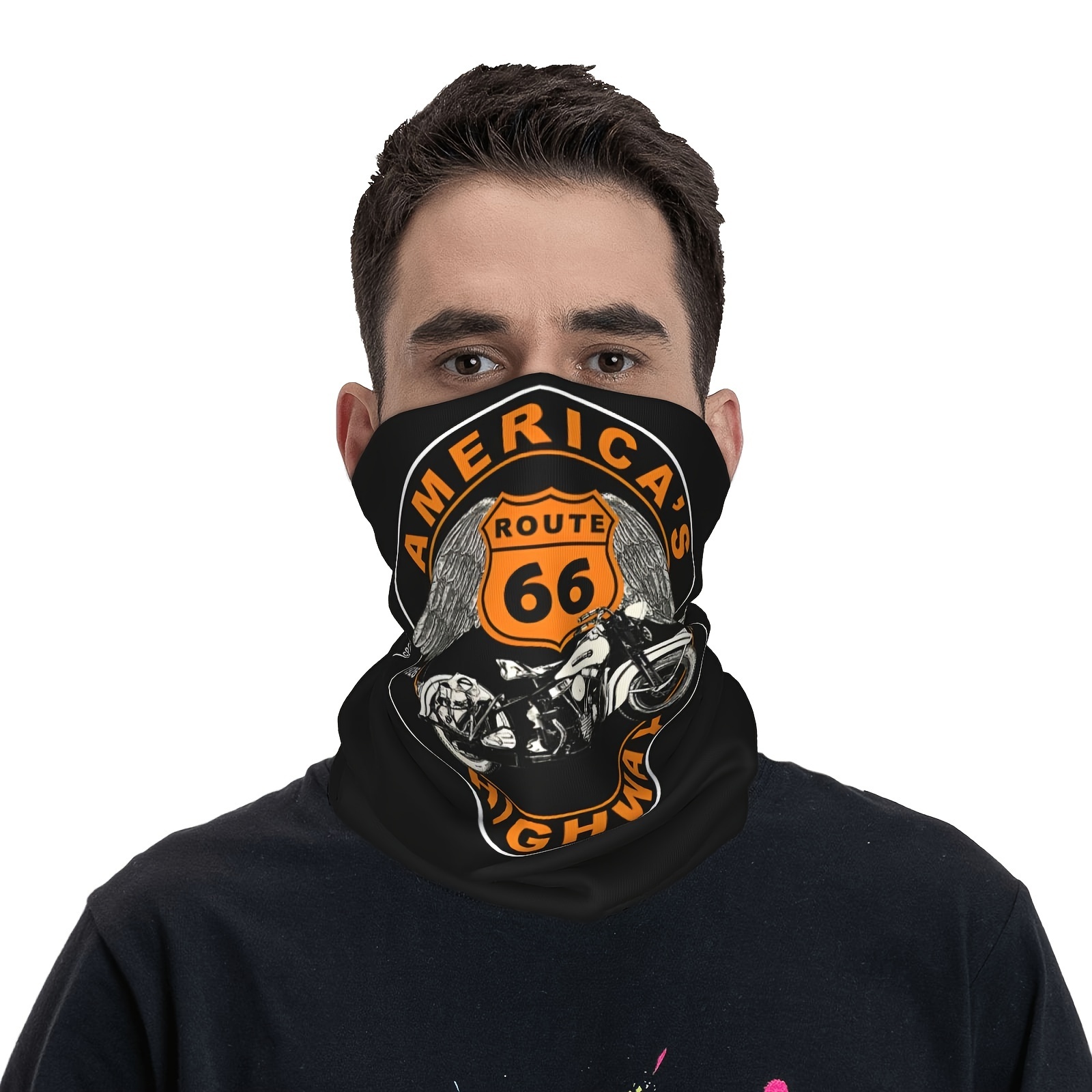 

Route 66 Retro Bandana - Seamless Cycling & Ski Face Mask, Lightweight Balaclava Neck Cover For Men - Ideal For Motorcycle Riding, Hiking, Fishing & Snowboarding