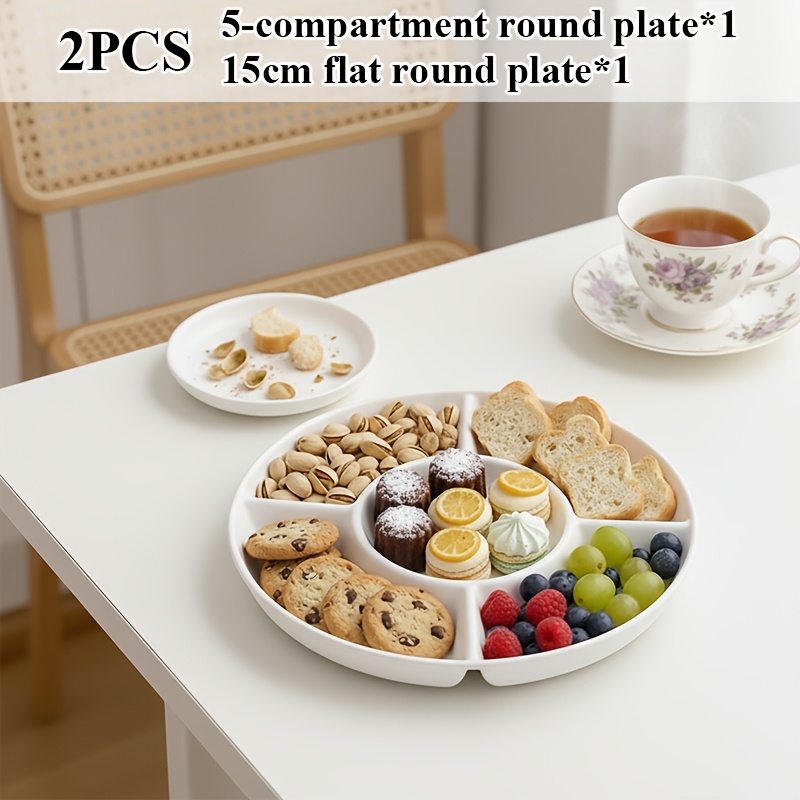 Image of 2pcs, White Plastic Snack Plate And Set, Food Grade Material, Drop Resistant, Easy To Store, Multi-scene Use, Suitable For Home And Business, , Outdoor Gatherings And Festive Banquets