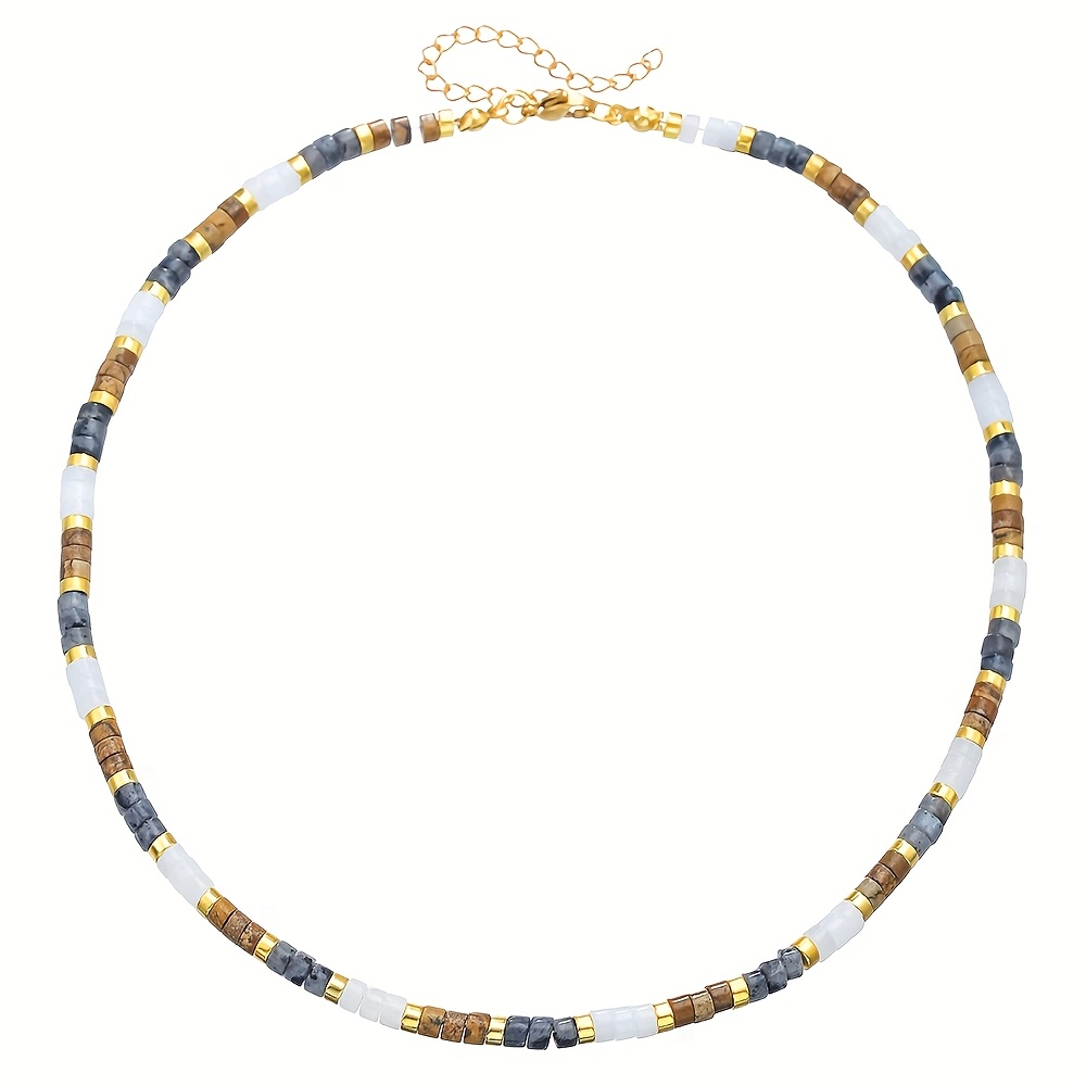 TEMU Collier de mode pour femmes, style bohème, naturelle, blanc et marron doré, 1 paquet, tempérament luxueux, idéal pour offrir ou aux banquets