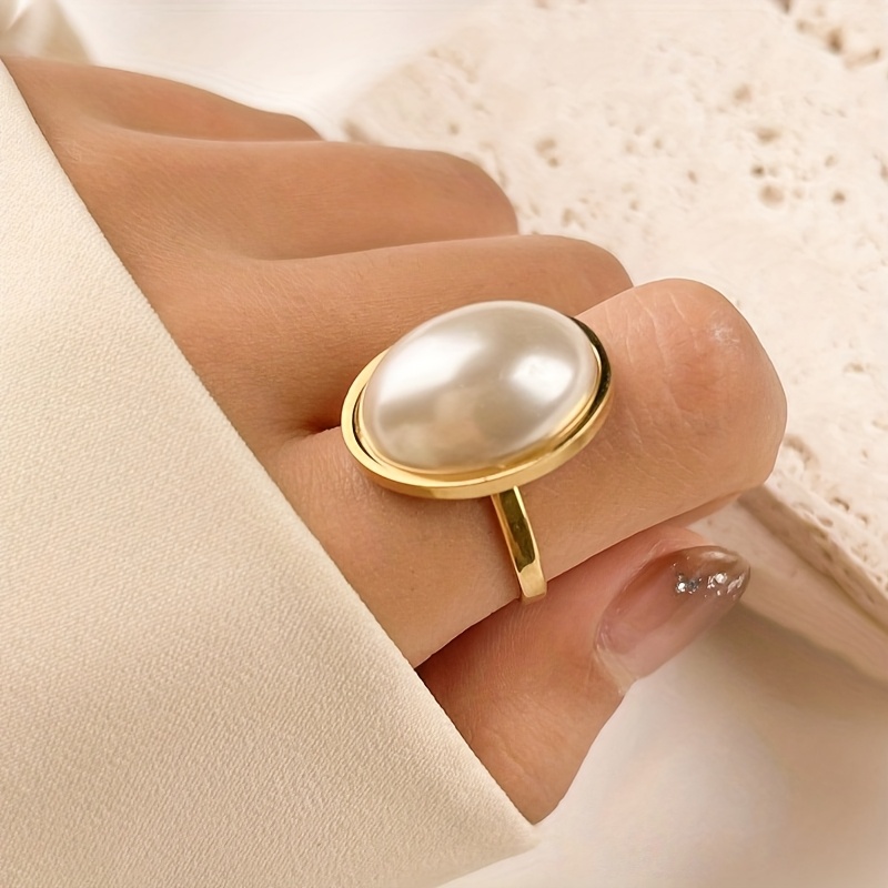 טבעת פנינה דמוית פנינה עבה אחת בהומישראת וינטג' - נירוסטה עם לכומישראת וינטג' - נירוסטה עם לכומישראת וינטג' - מושלם טבעתי עם לכומישראת וינטג' | וינטג'|טבעת מתכונת