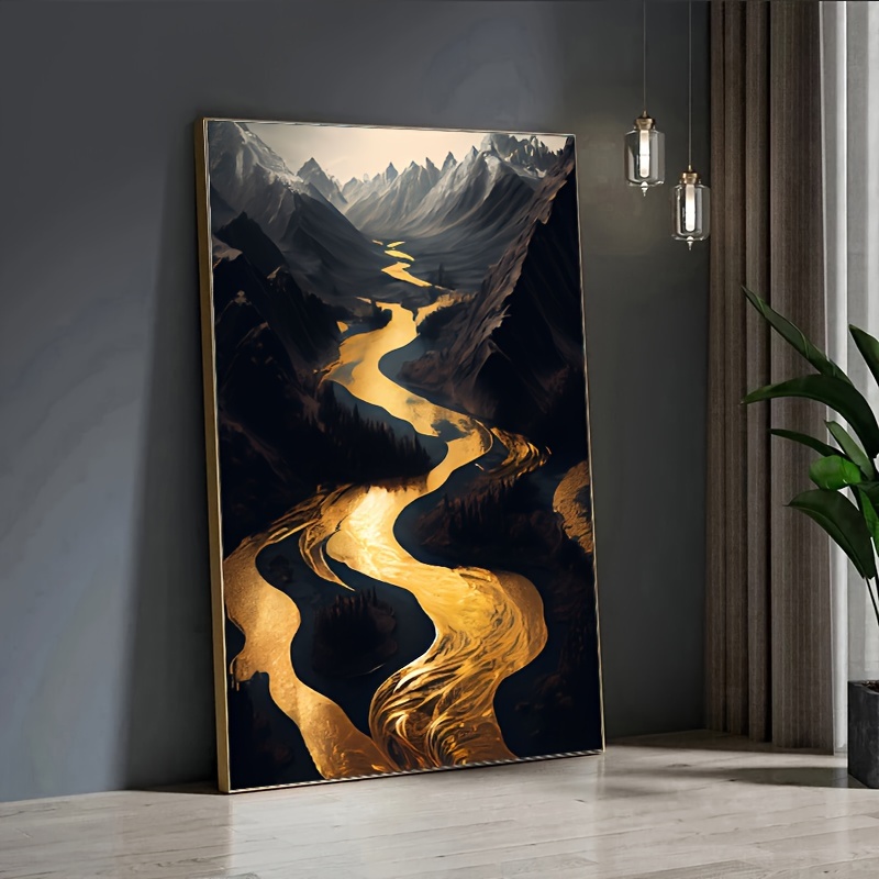 

1pc Golden River Canvas Print, Poster, 31.49 .24 Inches, Elegant Wall Decor For Living Room And Bedroom