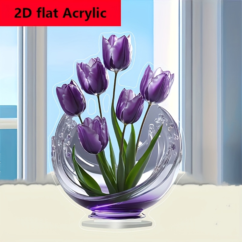 

1pc, 2d Flat Elegant Purple Tulip Acrylic Crystal Table Decoration- Bedroom, Living Room, Coffee Shop, Etc.-multifunctional Indoor And Outdoor Artwork, Ideal Gift For Friends