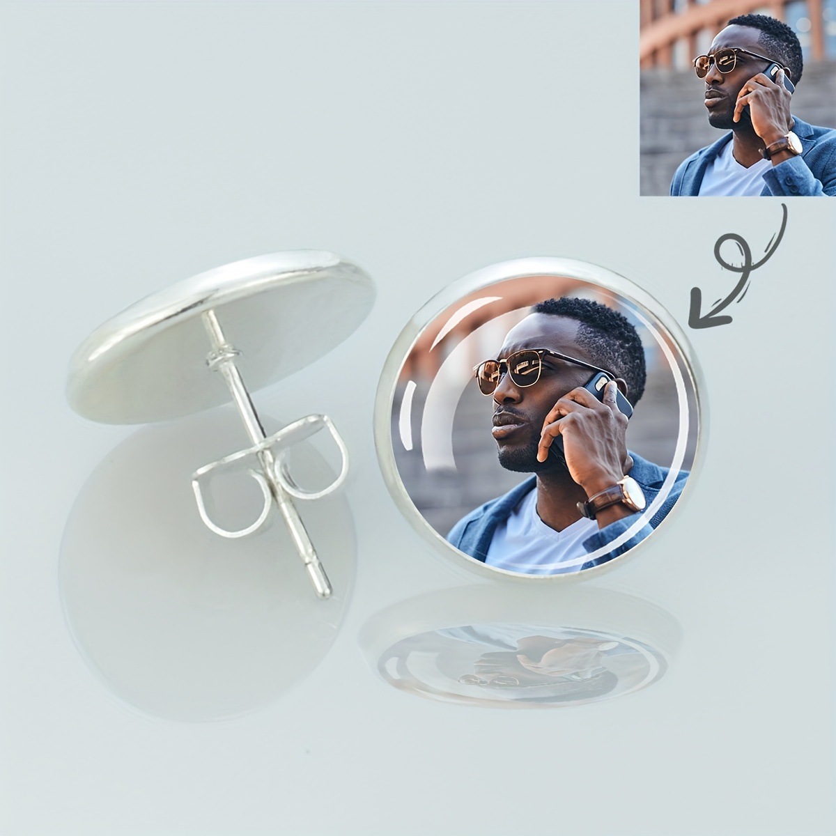 

[1pair Custom Photo Stud Earrings] 1 Pair Custom Photo Stud Earrings, Personalized , Glass Dome, , Fashion Style, Alloy Post, Customized Jewelry Gift For Men And Women