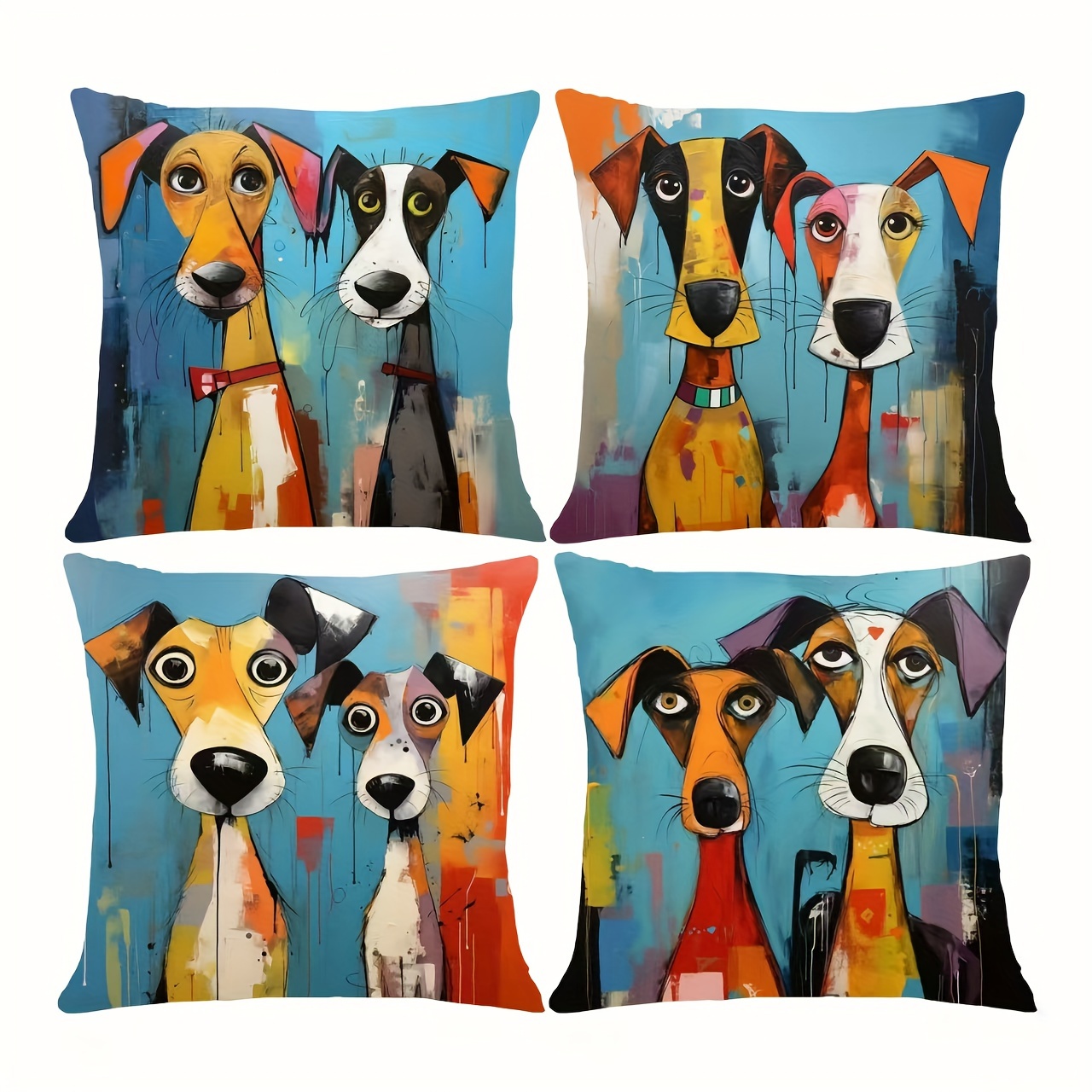 

4pcs Set Art Dog - Zippered, Washable Cushion For & (inserts Not Included)