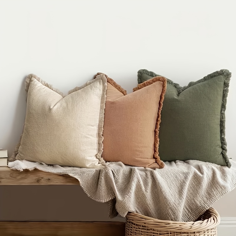 E-shop 3er-Set Zierkissenbezüge mit Quasten für Wohnzimmer, weiche und bequeme Kissen, leicht zu reinigen, Reißverschluss, maschinenwaschbar, ideal für