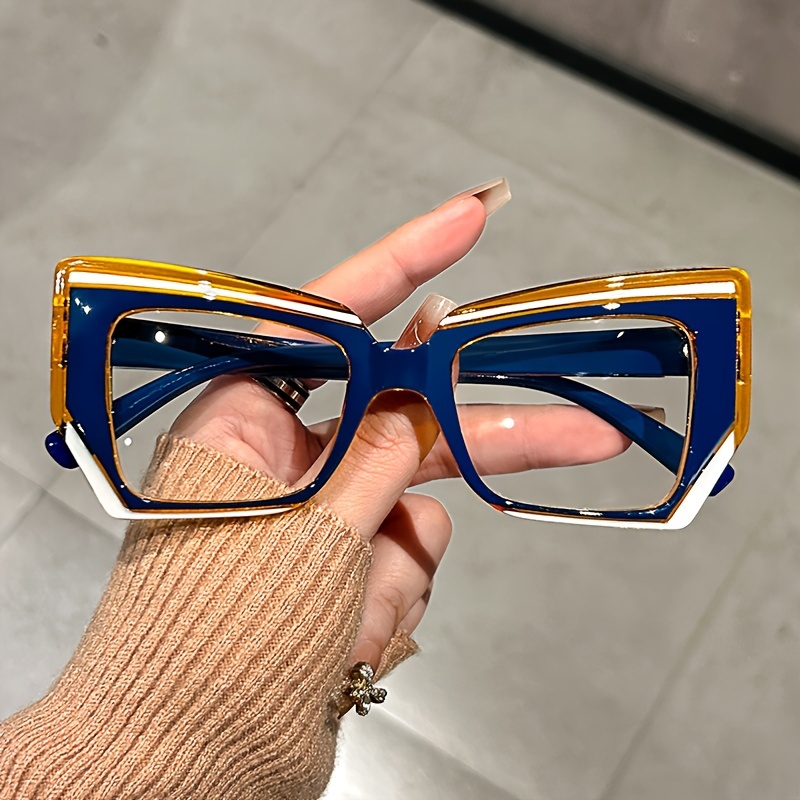 

Cat Eye Clear Lens Glasses Color Block Y2k Fashion Decorative Glasses Computer Spectacles For Women Men
