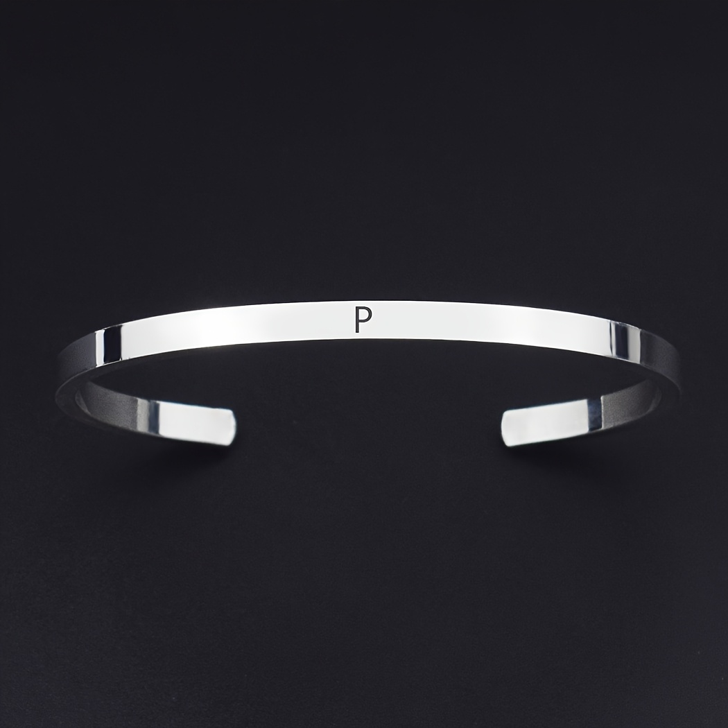 Personalized Initial P Stainless Steel Cuff Bracelet