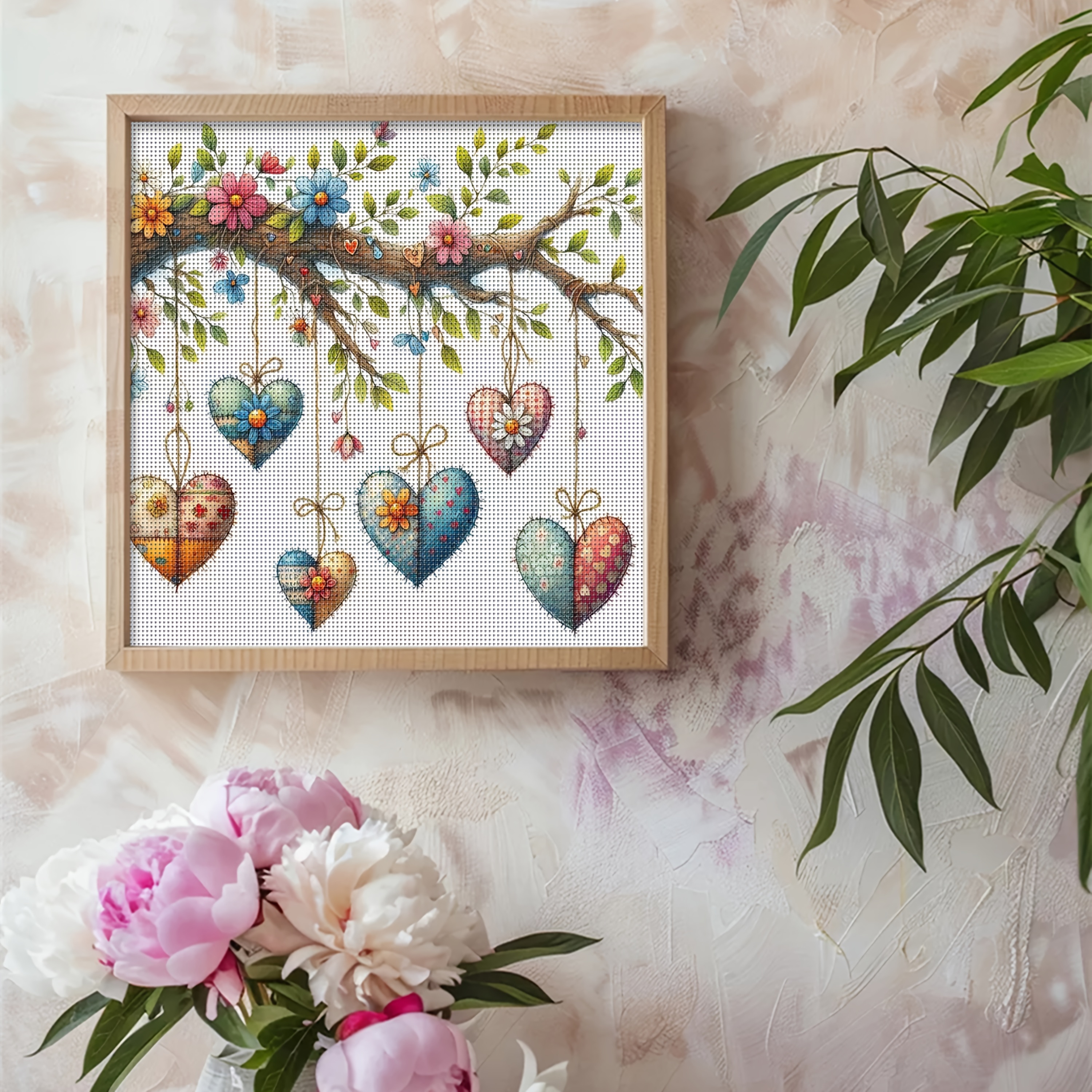 TEMU 1 Set - Kreatives Herzförmiges Kreuzstich-Set, DIY Premium Stickerei für Wanddekoration oder Geschenk, 11CT Vollstick-Kunstwerk, Ungerahmt, für