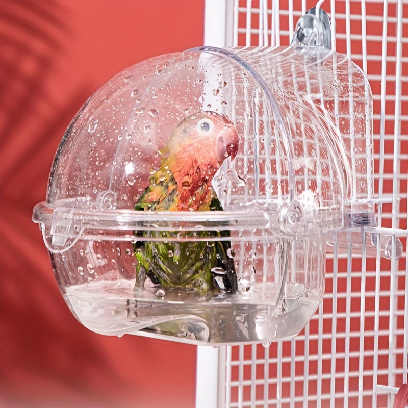

Clear Plastic Bird Bath Tub With Hook-on Cage Attachment, Transparent Round Bird Bathing Bowl, Easy-to-install Hanging Bird Bathhouse For Pet Birds, Durable And Sturdy Bath Tub Accessory