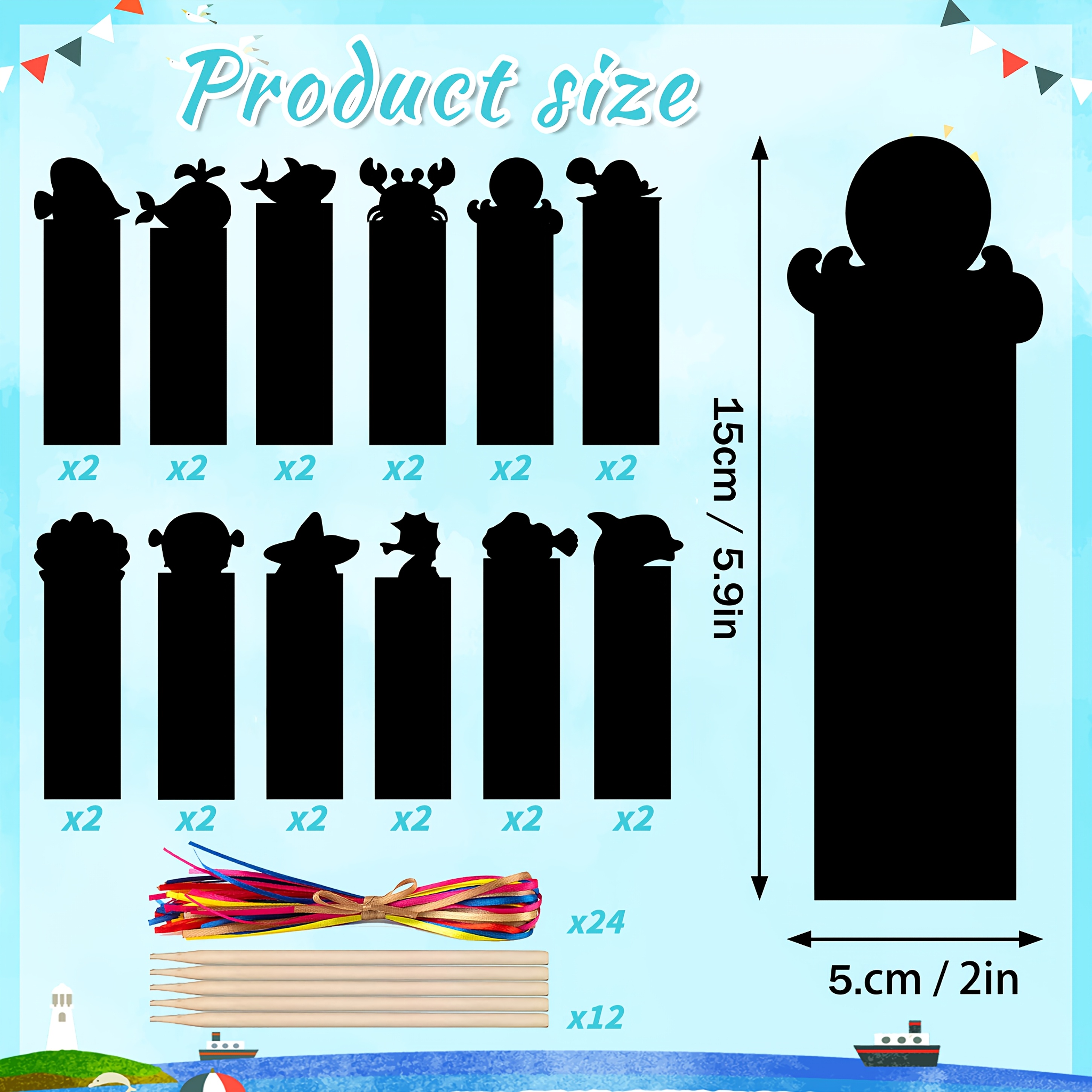 Image of 48/24pcs Ocean Scratch Bookmarks Crafts, Magic Art Ocean Animals Bookmarks Under The Sea Party Favors Games School Classroom Activities Summer Arts And Crafts