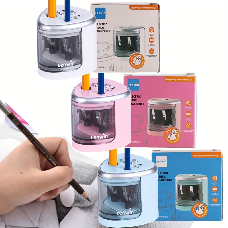 

1pc Chunky And Fine Double Hole Electric Pen Sharpener, Art Painting Color Lead Sketch Automatic Pencil Sharpener, Suitable For Pencils With Diameter 6-12mm (battery Not Included)