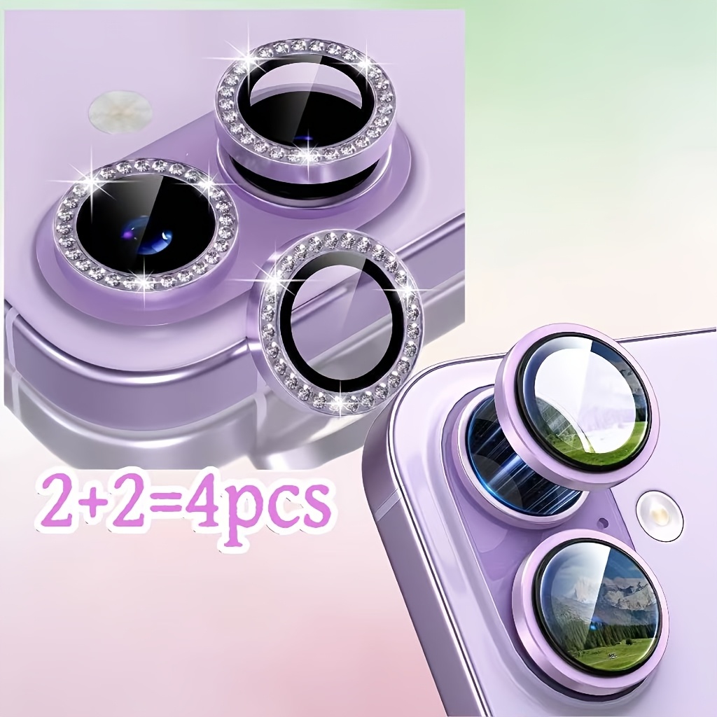 TEMU Set +2=4 pezzi, per iPhone 17/16/16 Plus, Protezione per fotocamera con anello decorativo lucido, Anello singolo in metallo con , Durezza 9H,