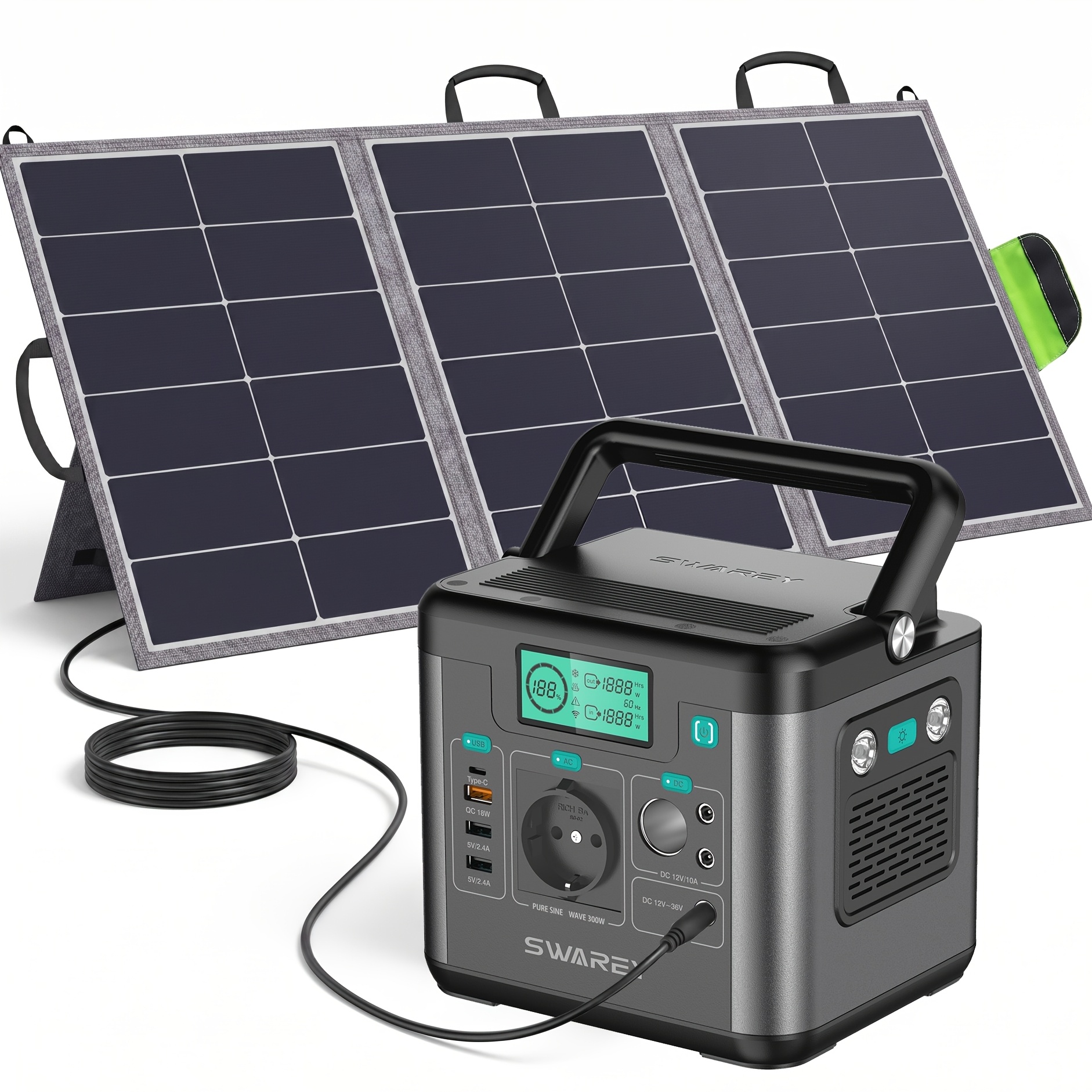 Image of Portable Power Station S160 With 100w Solar Panel, 222wh Lithium Battery Solar Power Bank With 300w Ac Outlet, Usb-c Pd 65w, Back Up Power For Camping Travel Fishing Rv Laptop Smartphone