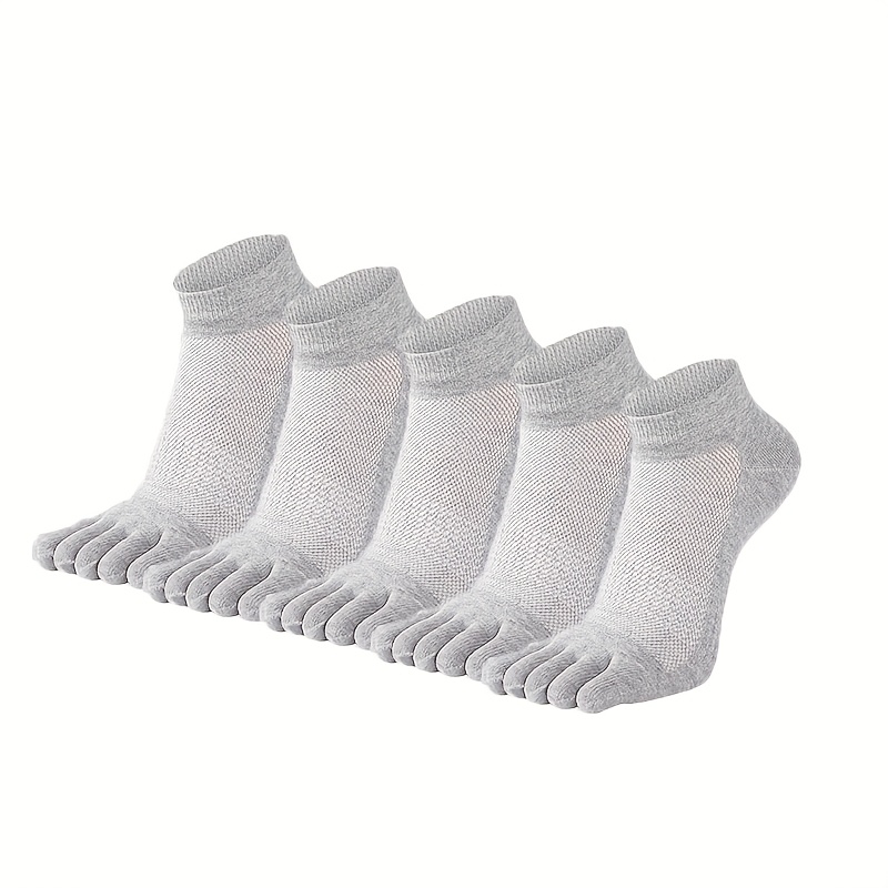 TEMU 5 Pairs Of Men's Five-finger Sports Socks, Breathable And Thin For Spring And Summer, Moisture-wicking, Split-toe Design, Ankle Socks, Fits All,