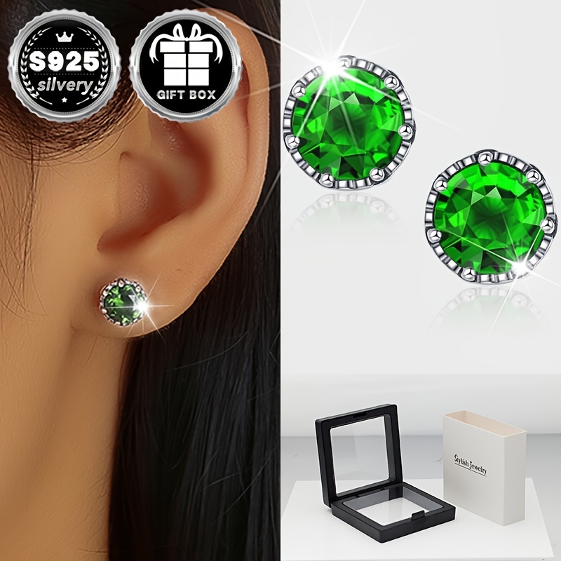 

Vana 2pcs Set Elegant Green Cubic Zirconia Stud Earrings - Classic , 925 Sterling Silvery, & , Gift Box Included