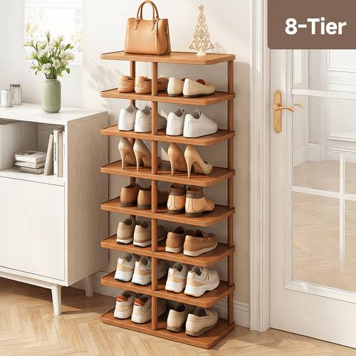 5 8 tier bamboo shoe rack tall vertical storage shelf large capacity multi layer organiser with rounded edges easy to assemble space saving solution for entryway living room bedroom ideal for small spaces home organisation