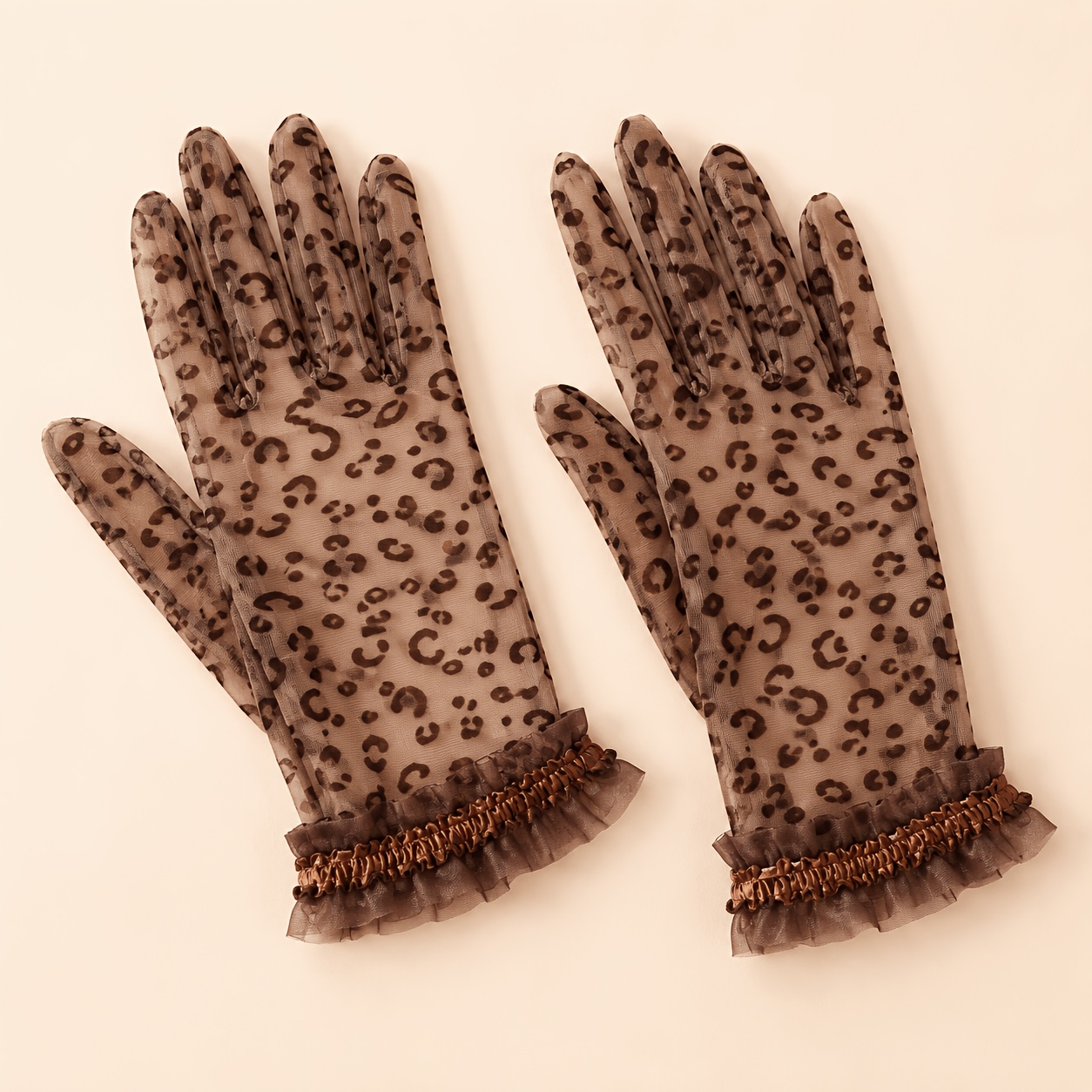 TEMU 1 paar , stijlvolle en comfortabele dameshandschoenen met luipaardprint en kanten afwerking, geschikt voor feesten, of dagelijks gebruik,