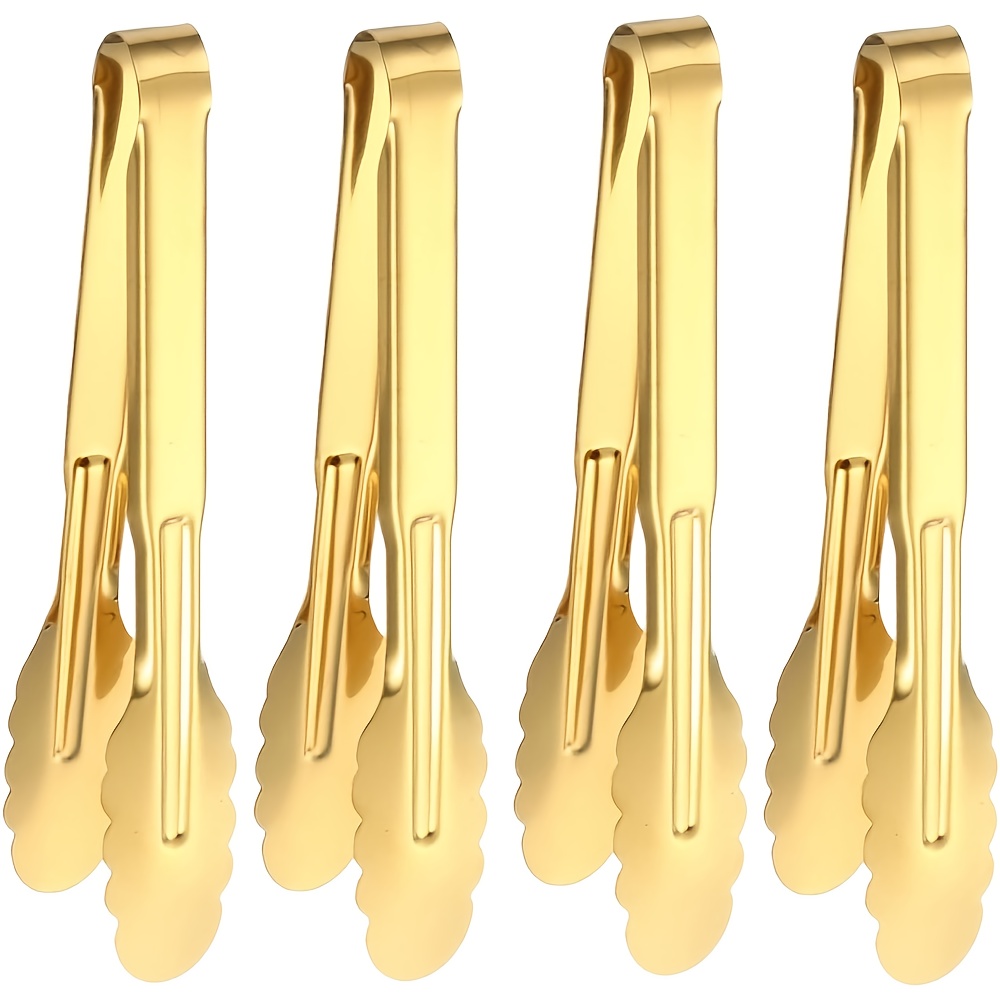 Image of 4 Pack Golden Tongs For Serving Food, Golden Serving Tongs Buffet Tong Stainless Steel Utensils, Metal Kitchen Tong For Salad, Steak, Appetizer, Snack And Small Food (4)
