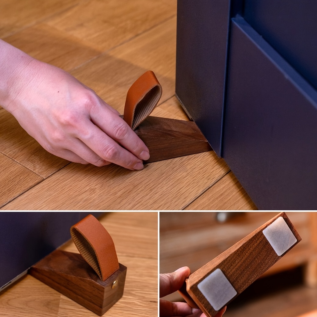2pcs Solid Wood Door Stopper, Heightened Creative Anti-Slam Door Wedge for Bedroom, Movable Over-the-Top Wooden Anti-Collision Door Bumper with Non-Slip Pad at the Bottom