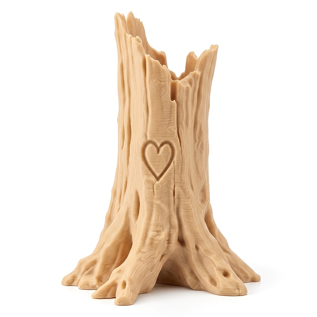 TEMU 1 vase rustique de cœur sculpté sur tronc d'arbre - Pot de fleurs décoratif artisanal de style naturel, centre de table unique de cœur pour la