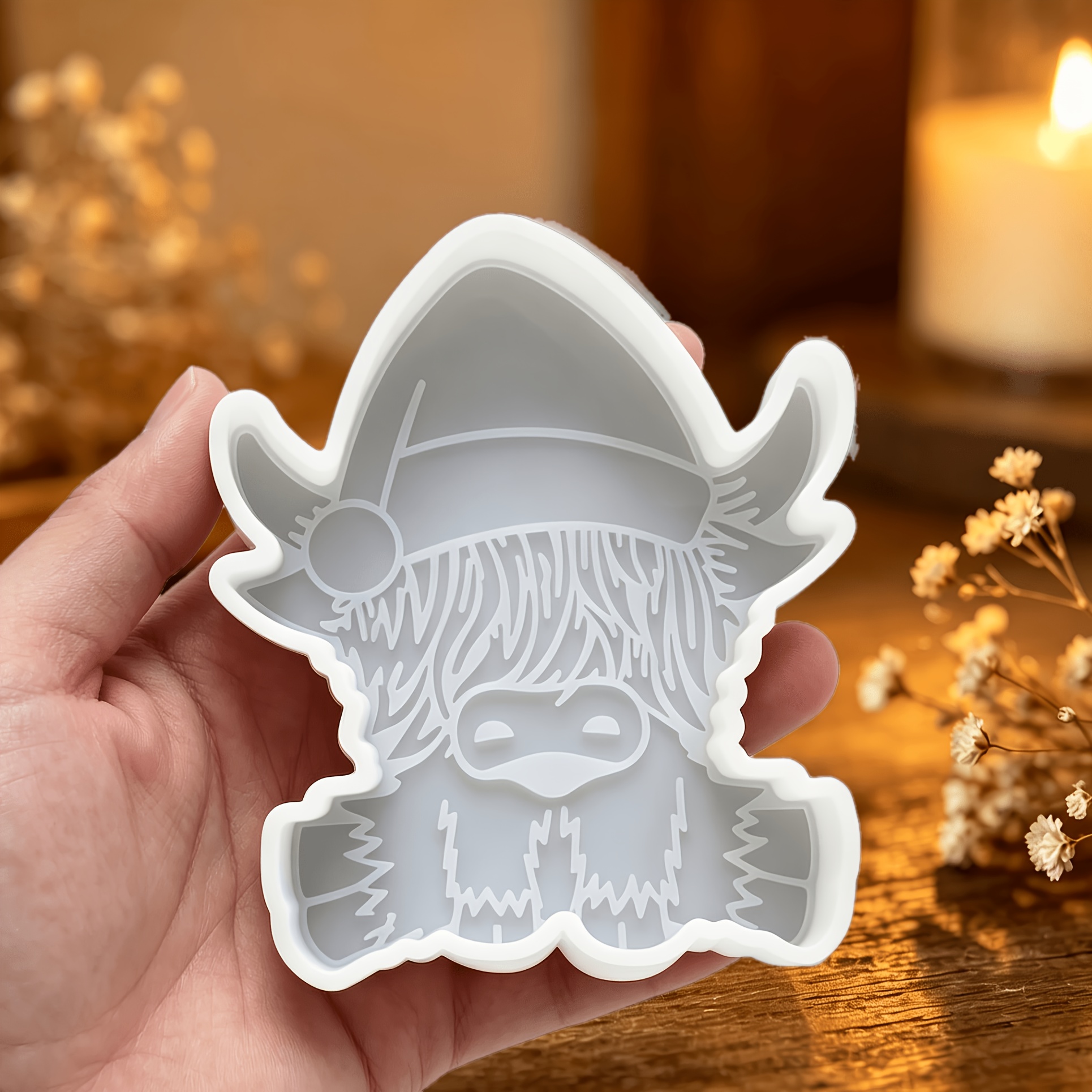 TEMU 1 moule en silicone Vache Highland avec chapeau, moule pour bougie Vache Highland, moule pour savon Vache Highland, moule en résine de silicone