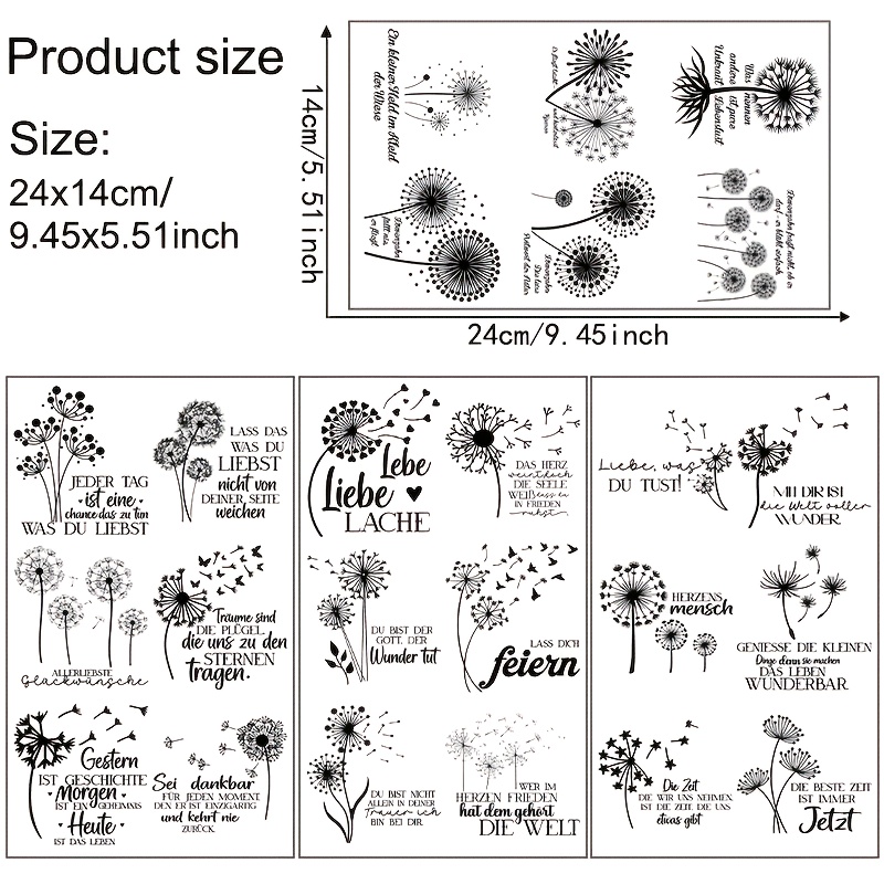 Image of 4pcs/set German Dandelion Creative Transfer Paper Selling Transfer Paper! Multi-style Dandelion Floating Shapes, Life Slogans For Phone Cases, Flower Pots