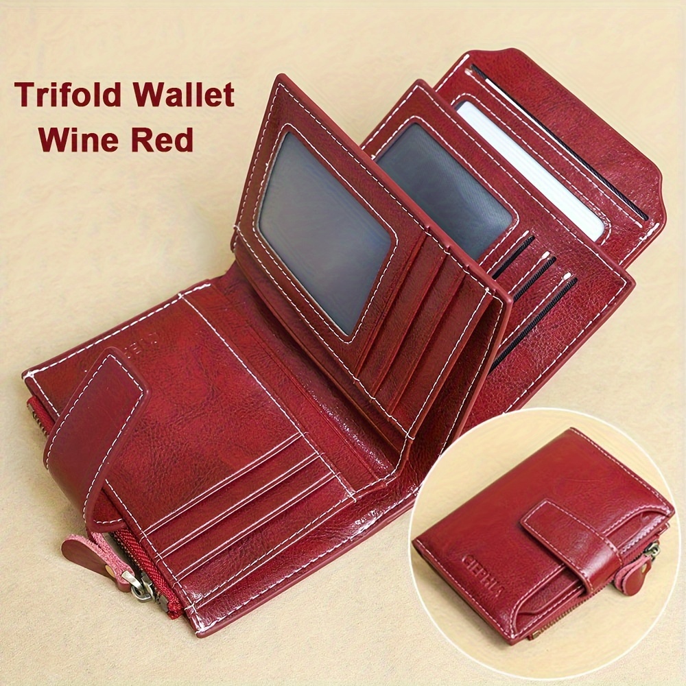 Temu – TEMU Fashion Genuine Leather Wallets For Women Rfid Blocking Wallet Bifold Card Holder With Id Window Zipper Coin Pocket