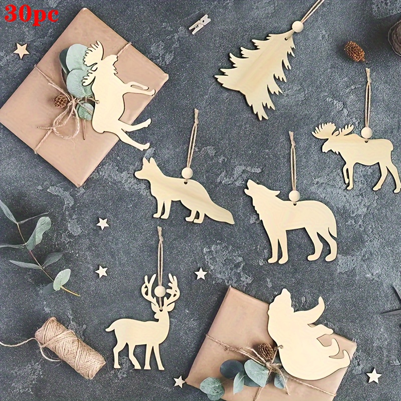 

30pcs Mixed Wooden Wild Animal Shaped Small Wooden Pieces Diy Painting Graffiti Crafts Wooden Christmas Ornaments Hanging Ornaments Festival Wedding Party Home Decorations