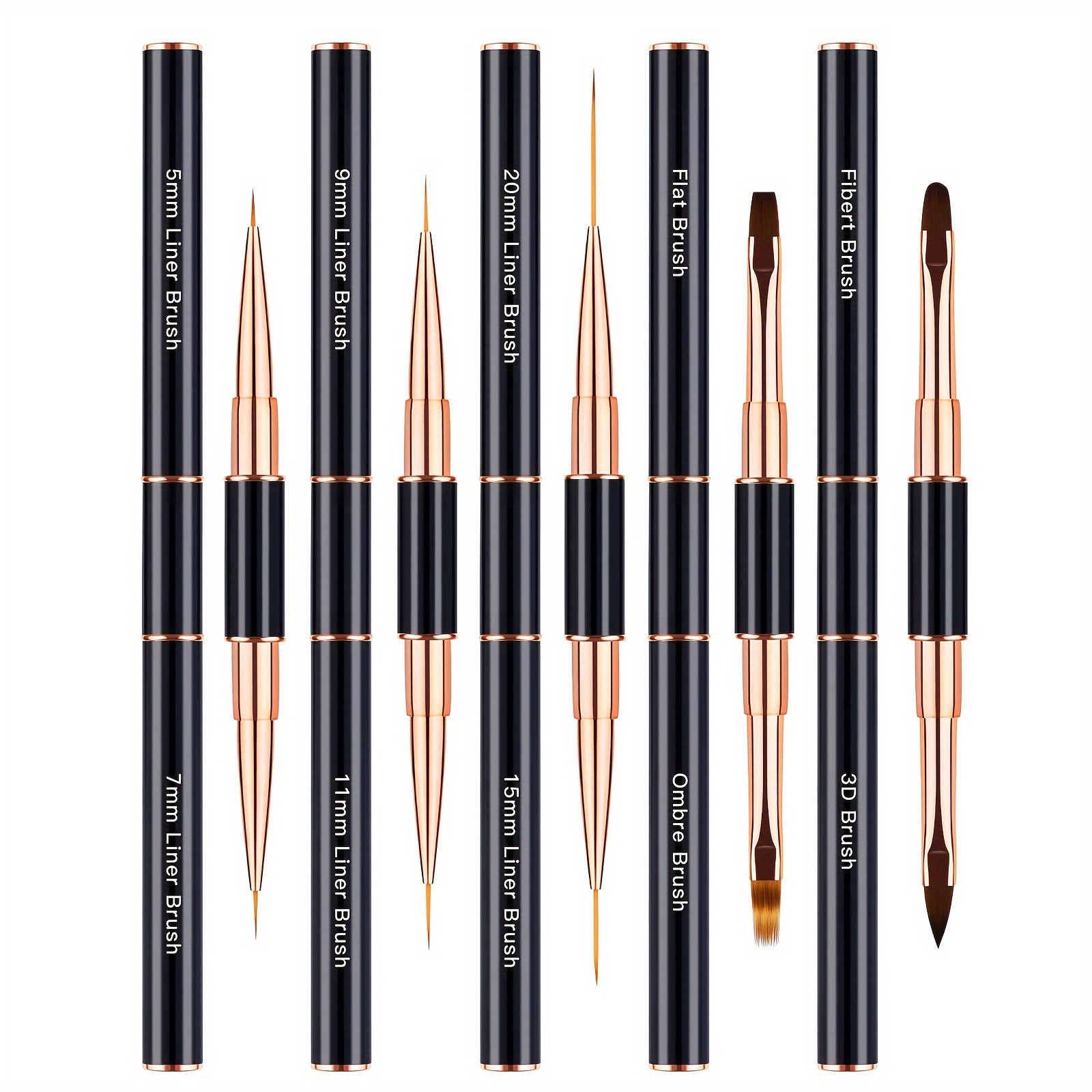 TEMU Professional 5pcs Dual-ended Nail Art Brush Set For Fine Detailing, Long Lines, Ombre, And - High- Nylon Hair & Sturdy - Unscented