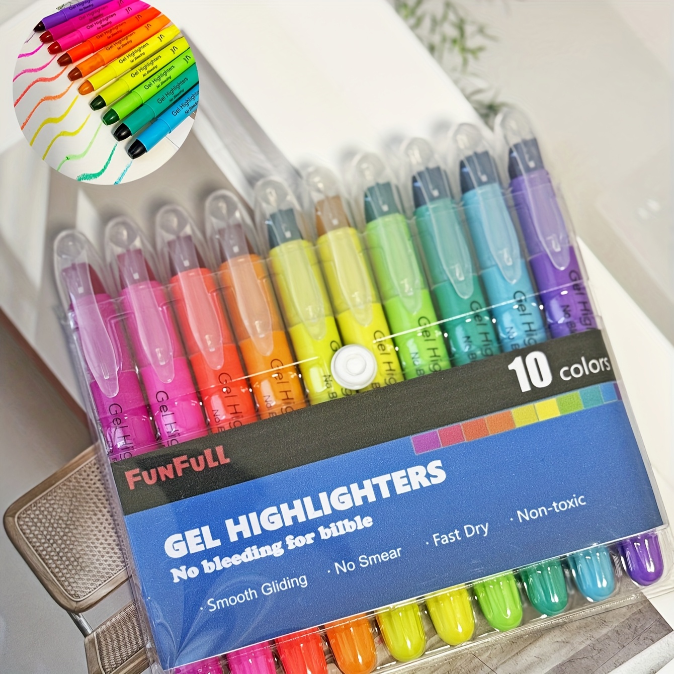 

10pcs Funfull Gel Highlighters, Pastel & Bright Colors, No Bleed, - Abs Resin Body For Smooth , Ideal For Office & School Journaling