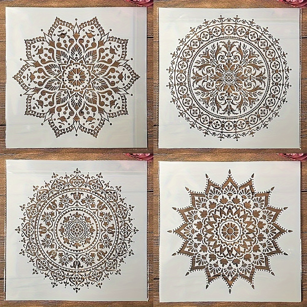 

4pcs Large Size Reusable Stencil Laser Cut Painting Template Floor Wall Tile Fabric Furniture Stencils Mandala Painting Stencils