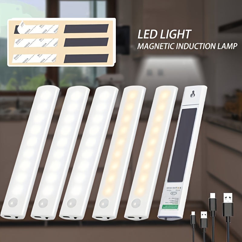 

Cabinet Lighting, Indoor Led Motion Sensor Light, 6 Pack Usb Charging Closet Light, Battery Powered, Kitchen Stair Counter Light Attached Magnetic Wireless Dimming, Dark Hallway.