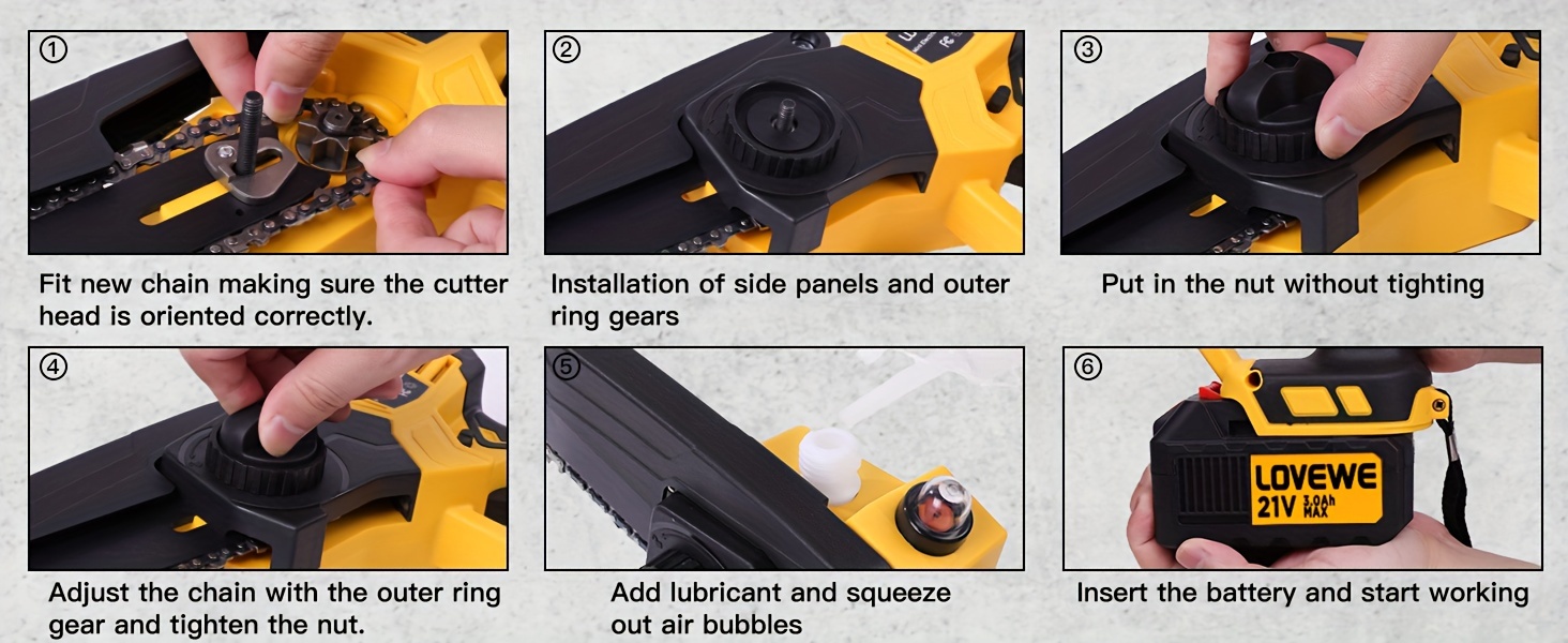 mini chainsaw cordless 6 inch handheld electric chain saw with 3 0ah battery 23ft s speed automatic chain tensioning auto oiler for tree branches courtyard household and garden details 5