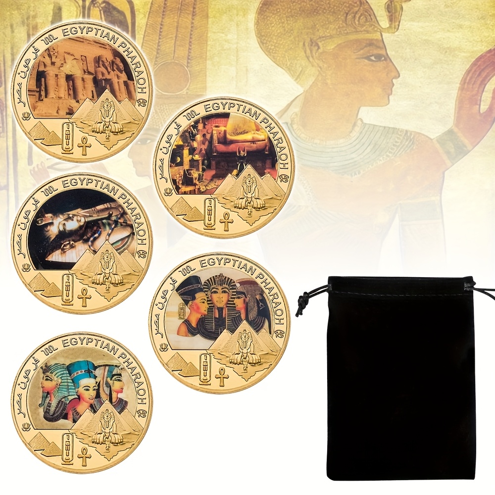레플리카 코인 5개 세트 - 이집트 파라오 기념 코인 세트 (* 포함) - 고대 이집트 통화 수집품, 역사 애호가 및 화폐 수집가를  위한 역사적 선물 * 테마 코인 컬렉션